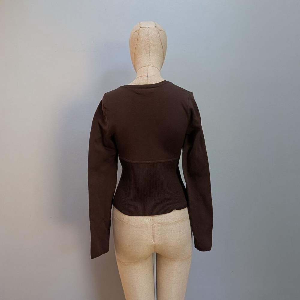 Babaton Scupt Empire Knit Brown Crew Neck Knit Sweater - Medium - Picture 3 of 9